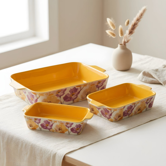 Floral Porcelain Casserole Set 3 Pcs